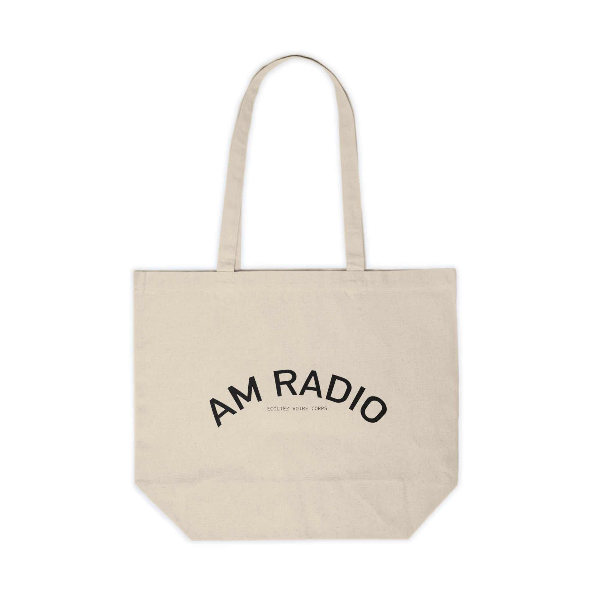 AM RADIO Tote natural cotton canvas bag with black logo and shoulder straps