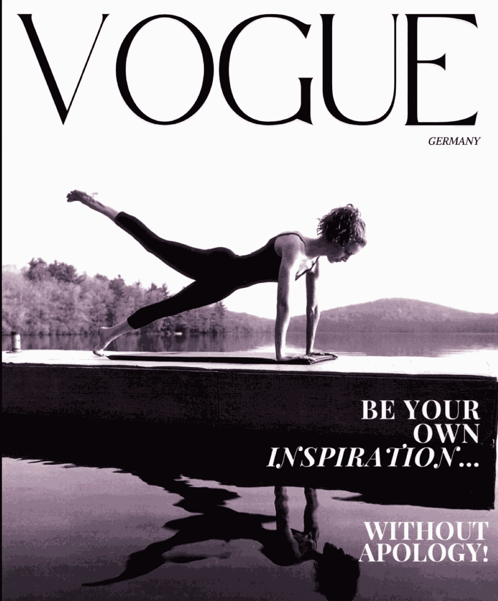 woman doing yoga pose on dock by lake for All Four Workshops package promotion